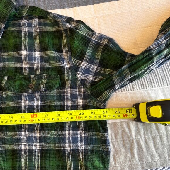 George Casual Button Down Mens Medium Green Plaid Dressy Flannel Shirt - Picture 5 of 6